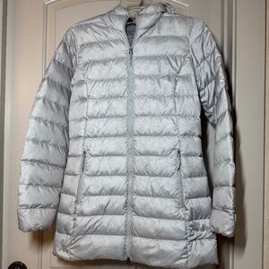 Eddie Bauer Goose Down 650 Fill Puffer Parka Jacket Silver Gray Size XS
